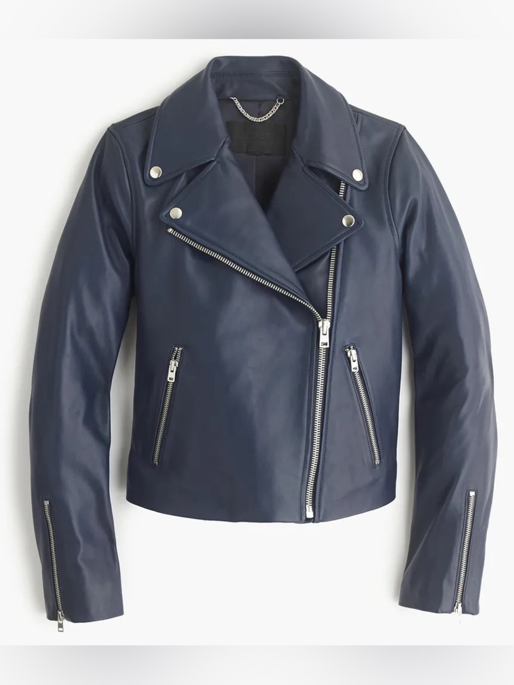 J. Crew Collection 8 Navy Blue Asymmetric Leather Moto Jacket